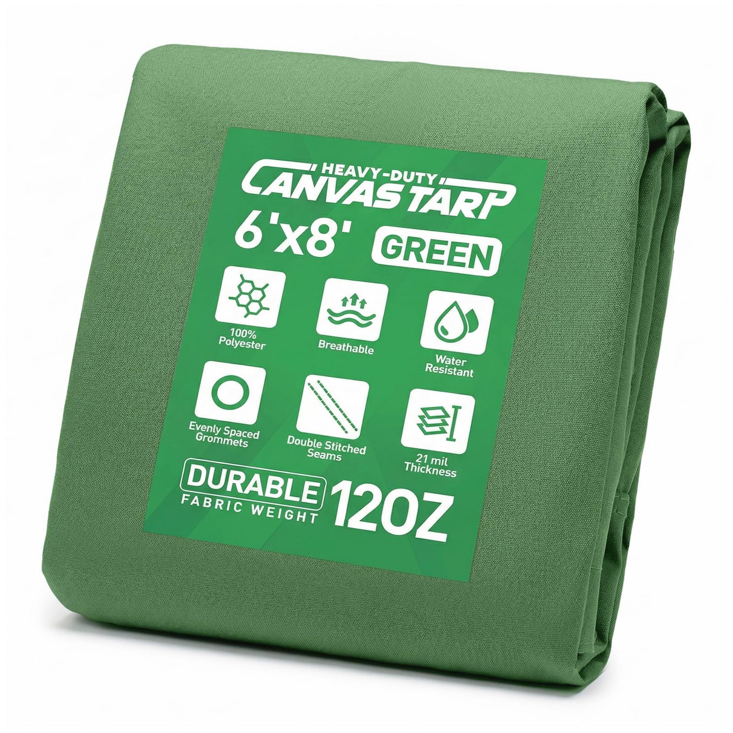 Canvas Tarp 10x12ft 21mil with Rustproof Grommets, Heavy Duty Waterproof Multipurpose Outdoor Tarpaulin Cover for Canopy Tent, Roof, Camping, Woodpile, Trailer
