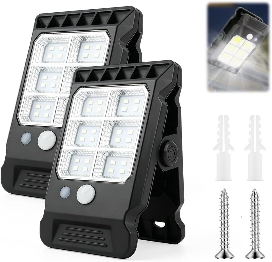 2Pcs Solar Clip Light with Motion Sensor, 2026 Upgraded Portable Outdoor LED Light for Camping, Adjustable Clip On LED Light for Garden, Multifunctional Clip Lamp, Emergency LED Light for Home (2Pcs)