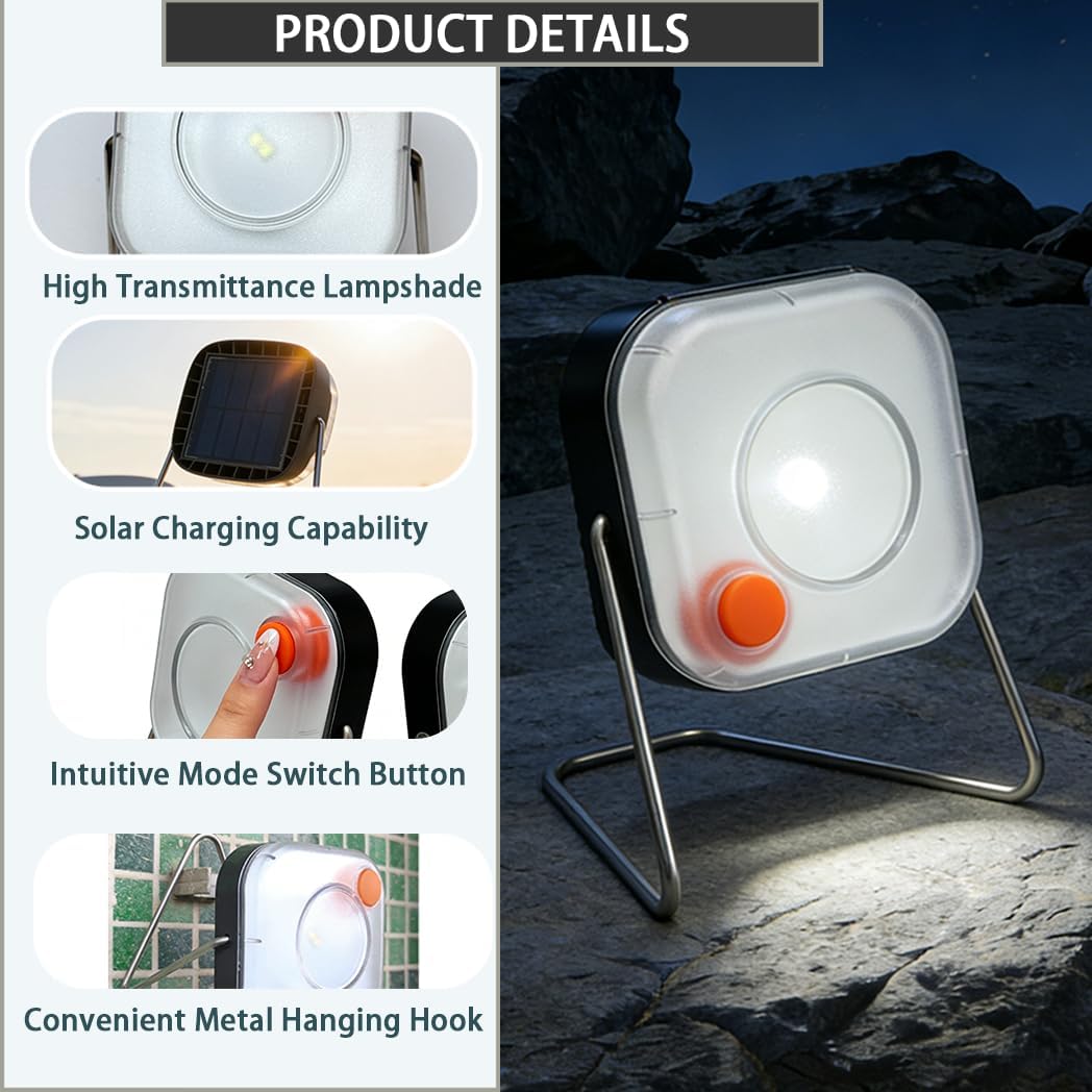 2 Pack Solar Camping Lights, 75g Lightweight & Waterproof Solar Lantern with 360° Rotatable Stand – for Camping, Hiking, Fishing, Emergency & Home Use