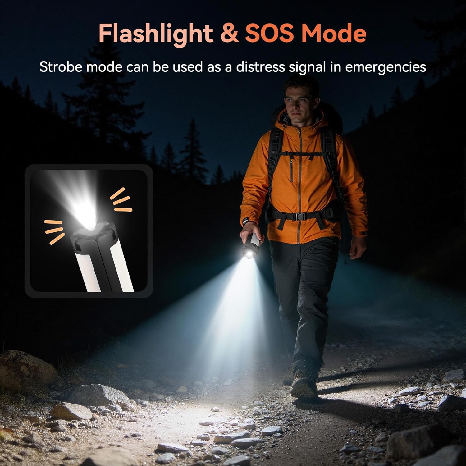 AKOFUN Camping Lights with Stand, 12000mAh Rechargeable Work Light Max Height 75”, Telescoping Portable Outdoor Lights with 3 LED Lamp Heads, Magnetic Emergency Flashlight, Detachable Tripod, Black