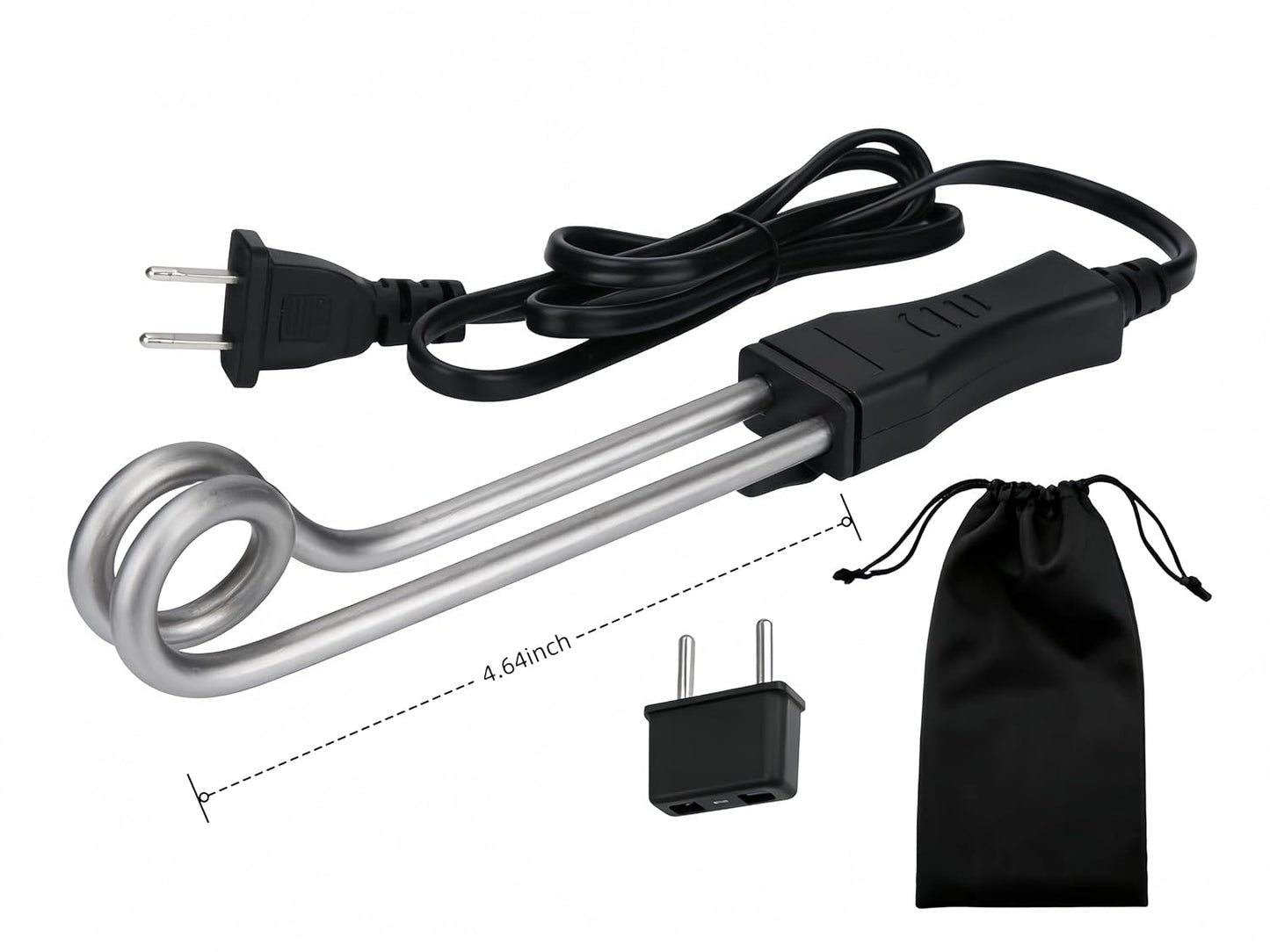 1 Piece Travel Camping Accessories Tea Immersion Heater - Portable Immersion Water Heater 300W Dual Voltage 120/240V（Black）