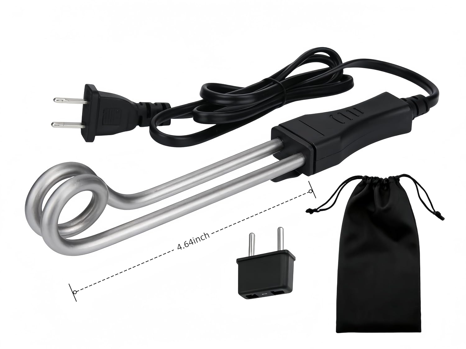 1 Piece Travel Camping Accessories Tea Immersion Heater - Portable Immersion Water Heater 300W Dual Voltage 120/240V（Black）