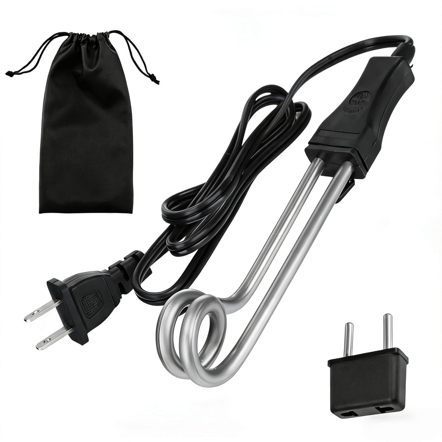 1 Piece Travel Camping Accessories Tea Immersion Heater - Portable Immersion Water Heater 300W Dual Voltage 120/240V（Black）