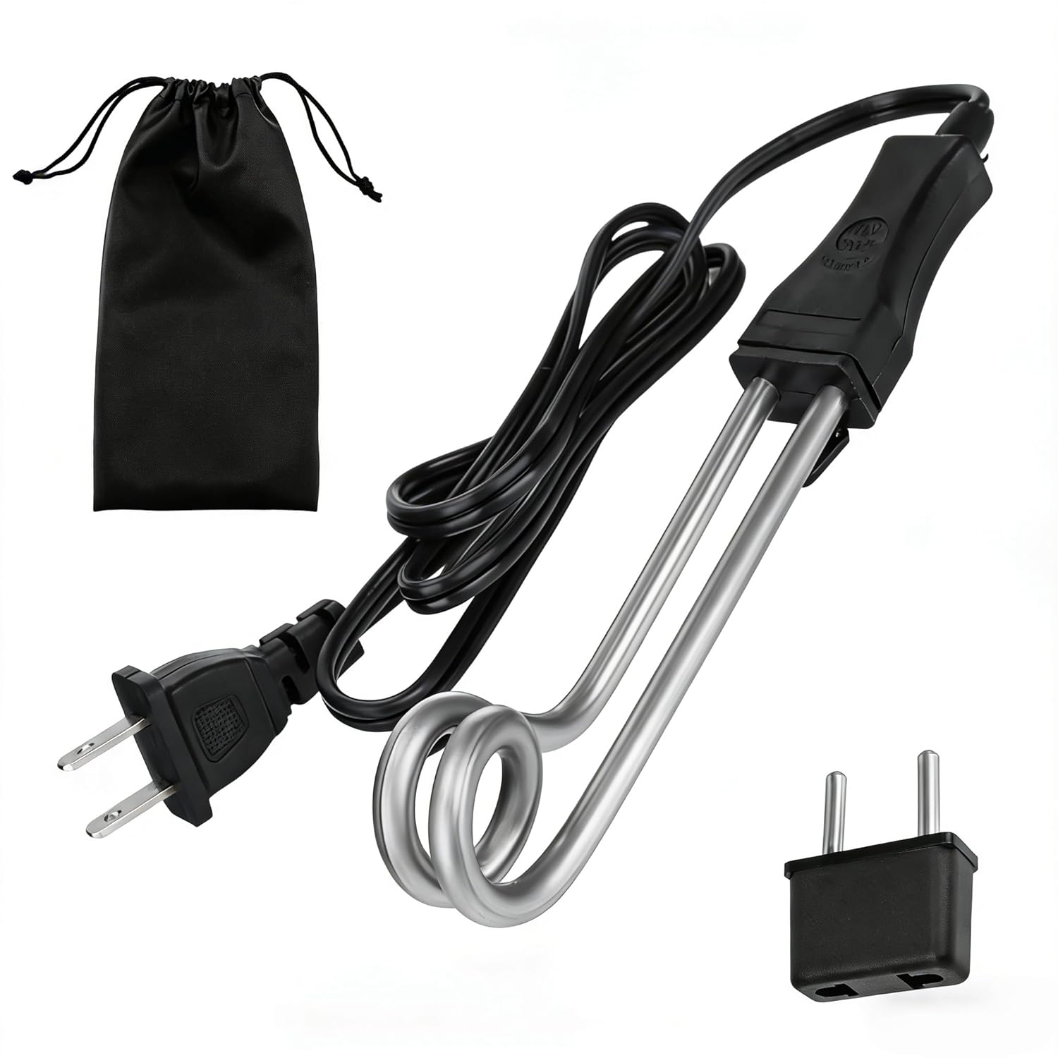 1 Piece Travel Camping Accessories Tea Immersion Heater - Portable Immersion Water Heater 300W Dual Voltage 120/240V（Black）