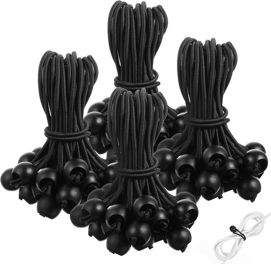 Kifmurase 100PCS 6inch Ball Bungee Cords, Heavy Duty Bungee Cords with Balls for Shelter Camping Cargo Tent Poles UV Resistant, Indoor & Outdoor Tarp Tie Downs for Organize and Secure