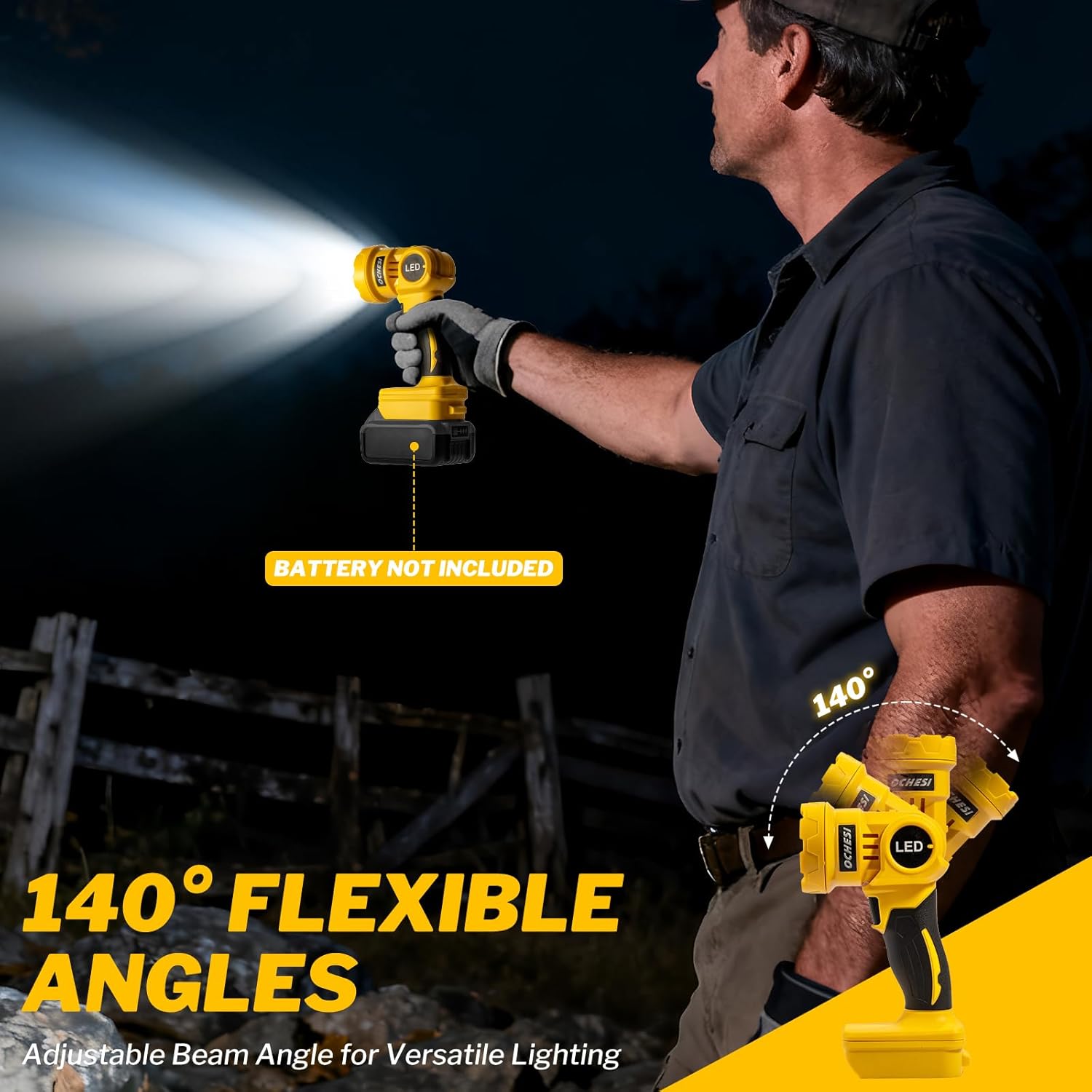 OCHESI Cordless LED work light compatible with Dewalt 20V MAX Battery, 1000LM Handheld Flashlight with two levels and 140 Degree Rotating Wide-Angle Lighting for Workshop, Camping (No Battery)