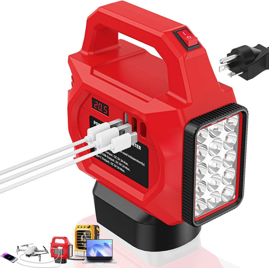 250W Power Inverter Compatible for Milwaukee 18V Battery, DC 20V to AC 110V Portable Power Station with 30W LED Work Light, 1 AC Outlet, 1 Type-C, 2 USB Ports, for Camping, Emergency Use(No Battery)