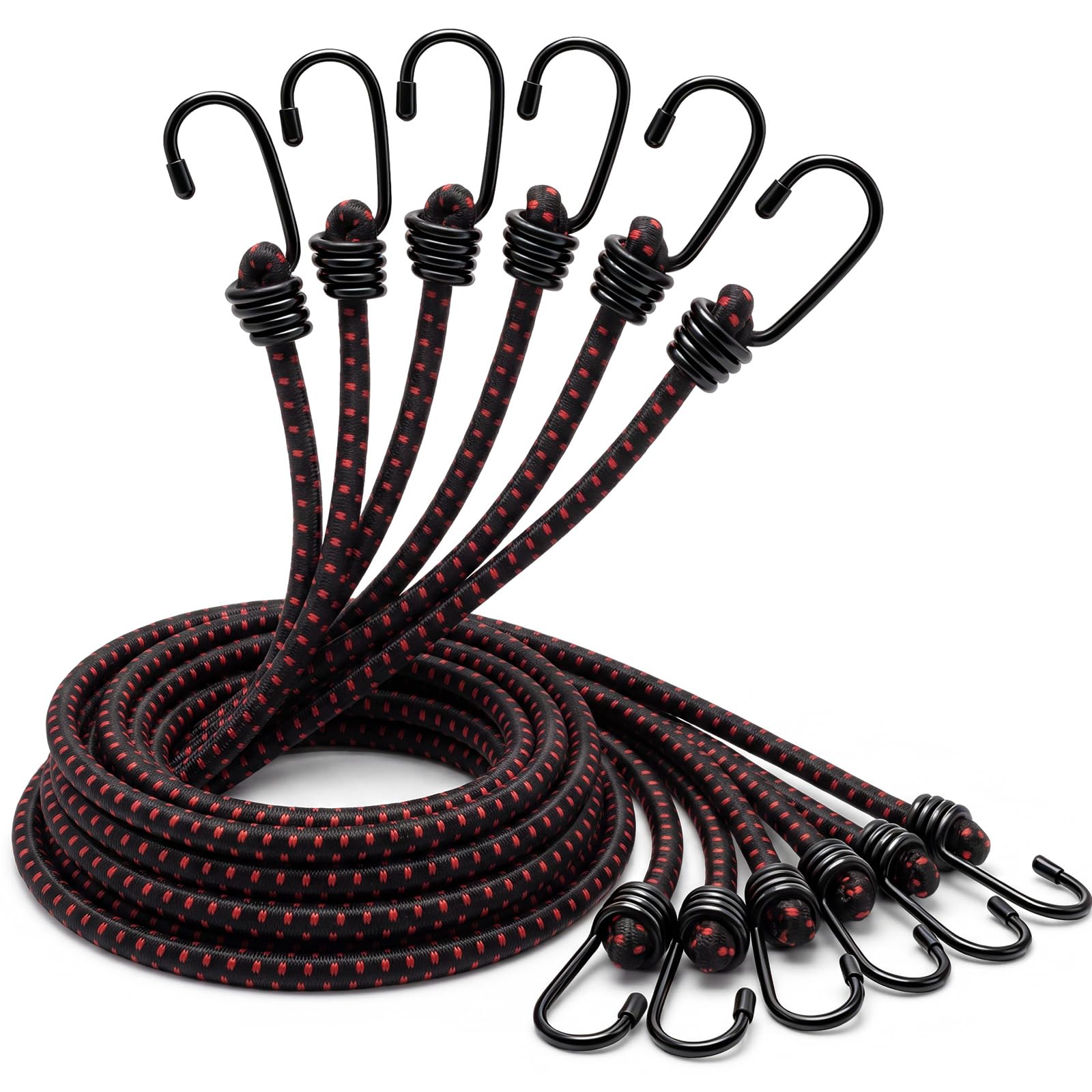 12 Pcs 96 Inch Extra Long Bungee Cords with Hooks 0.39 Inch Thick Heavy Duty Bungee Straps for Outdoors, Camping, Rvs, Bikes, Cargo (White+Black)