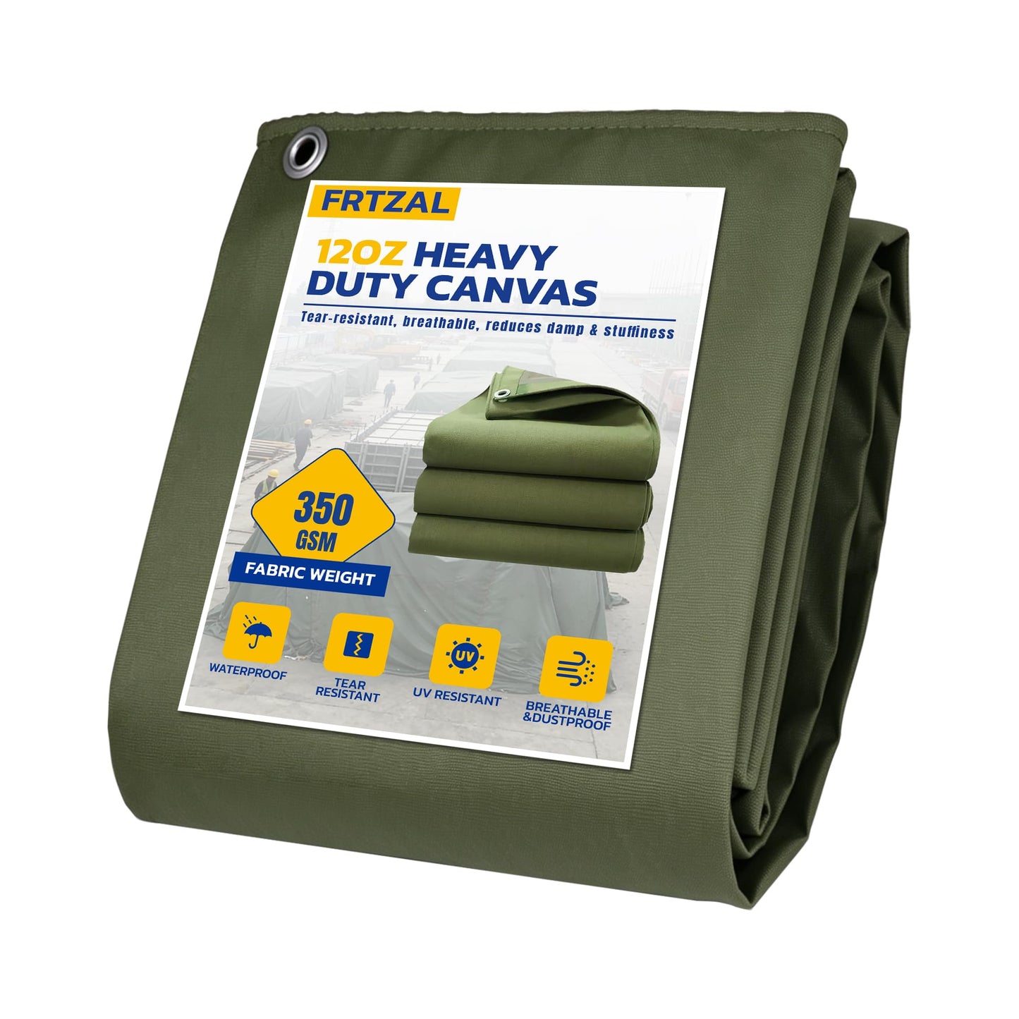 Heavy Duty Canvas Tarp 10x12ft, 12oz (350 GSM) Cotton Canvas Water-Resistant Tarp with Rustproof Grommets, Tear-Resistant Outdoor Cover for Wood Piles, Camping, Trailer & Equipment (10x12ft)