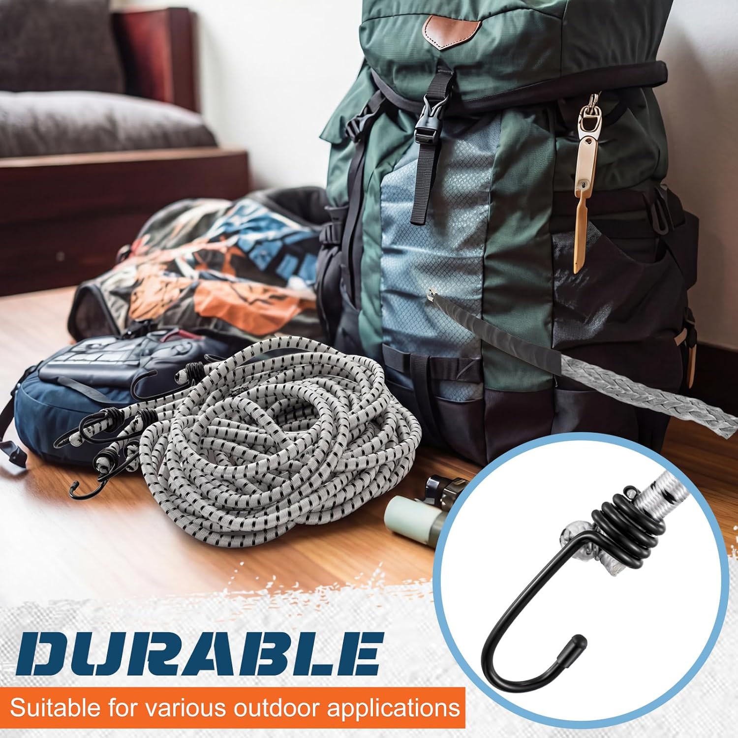 12 Pcs 96 Inch Extra Long Bungee Cords with Hooks 0.39 Inch Thick Heavy Duty Bungee Straps for Outdoors, Camping, Rvs, Bikes, Cargo (White+Black)