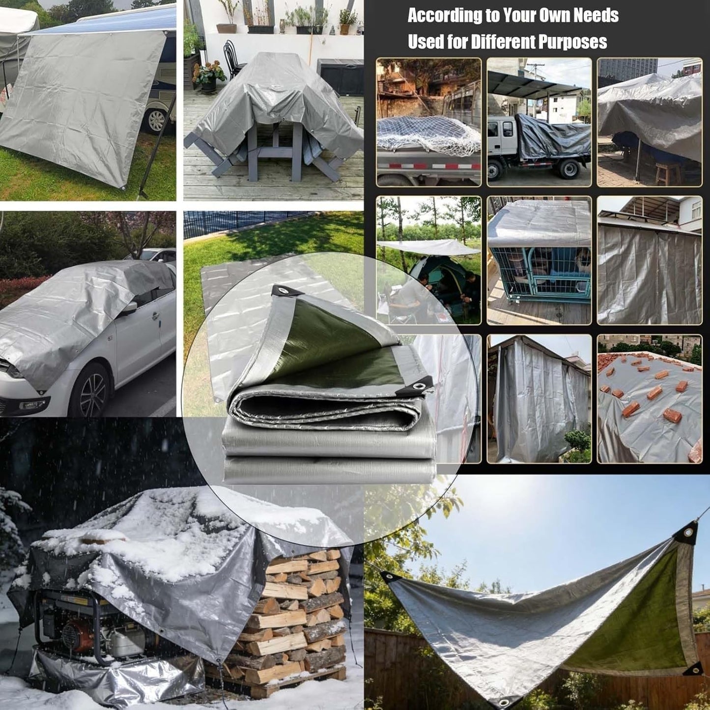 9.2x16ft Heavy Duty Waterproof Tarp,Furniture Waterproof Cover,12 Mil,PE UV with Grommets and Reinforced Edges Resistant Tear Emergency Tarp,Tarpaulin Cover for Car,Boat,Camping,Firewood,Pool Cover