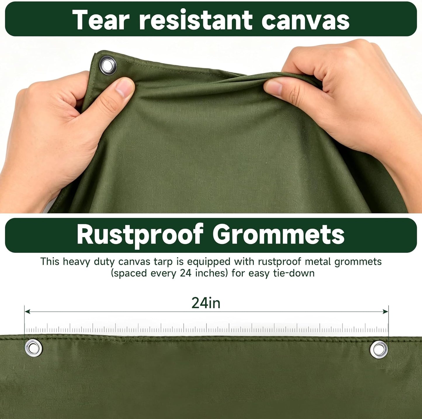 Heavy Duty Canvas Tarp 10x12ft, 12oz (350 GSM) Cotton Canvas Water-Resistant Tarp with Rustproof Grommets, Tear-Resistant Outdoor Cover for Wood Piles, Camping, Trailer & Equipment (10x12ft)