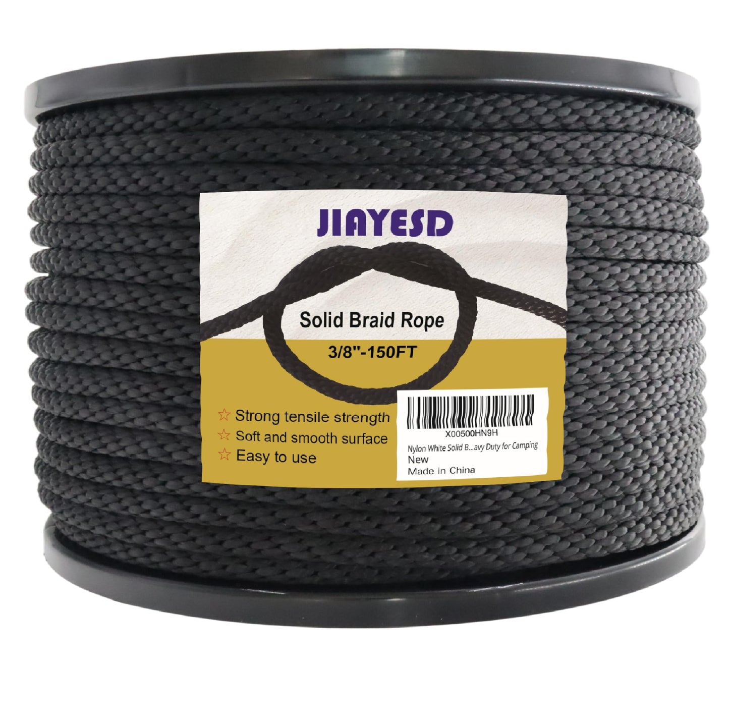 1/4 Inch 100 FT Polyester Black Solid Braid Rope High UV and Abrasion Resistance, Multi-Purpose for Outdoor for Camping