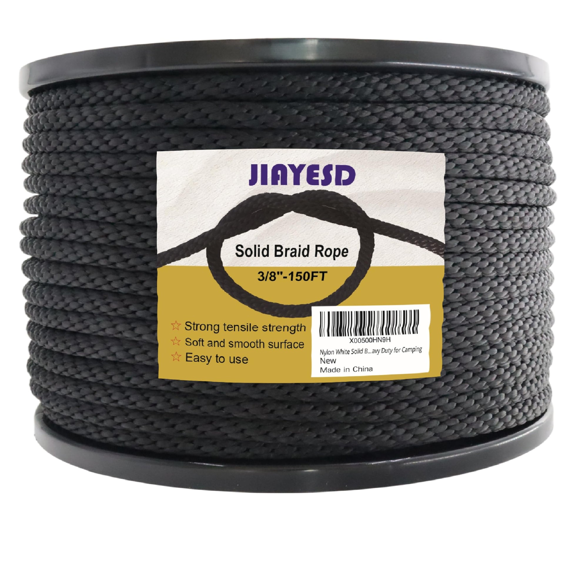 1/4 Inch 100 FT Polyester Black Solid Braid Rope High UV and Abrasion Resistance, Multi-Purpose for Outdoor for Camping