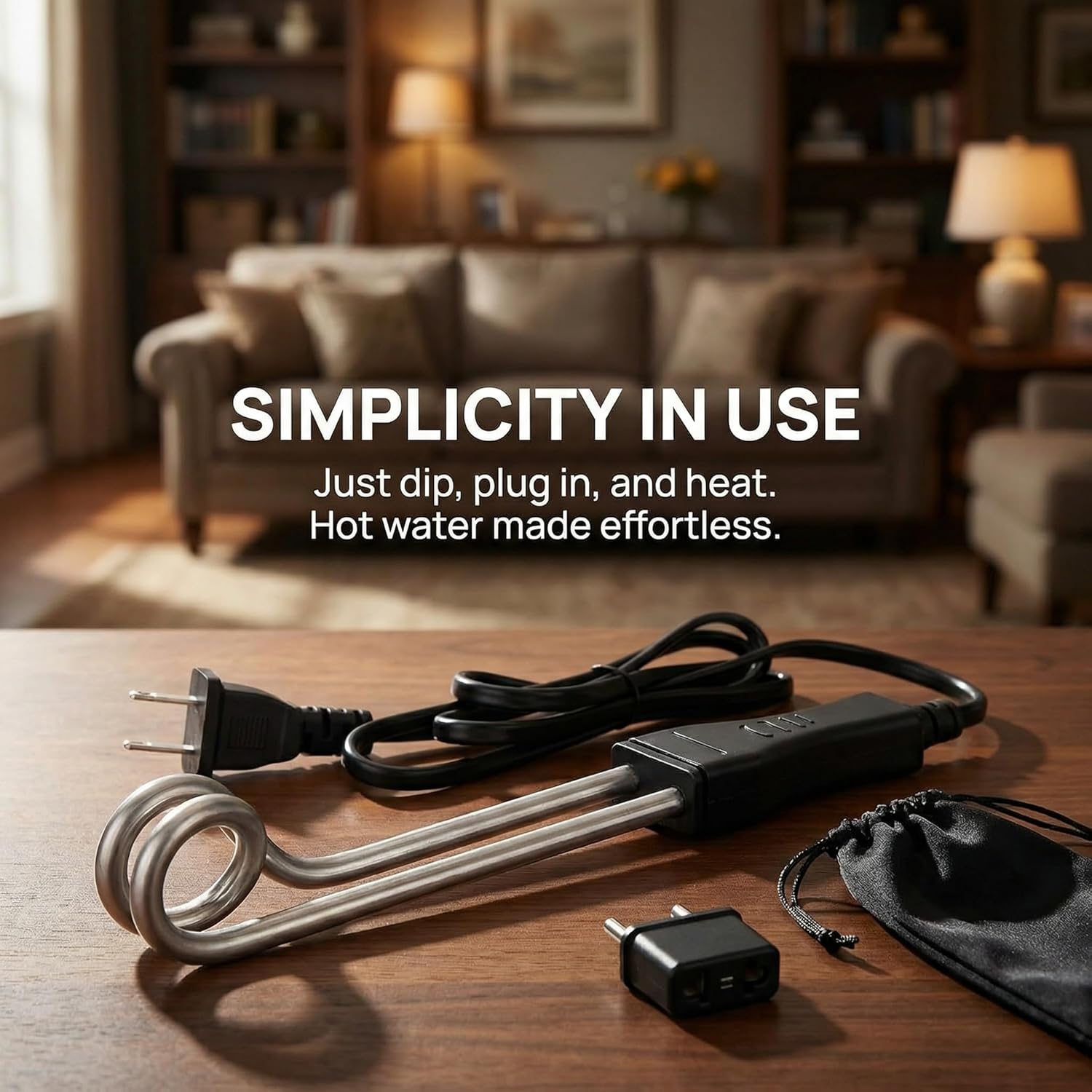 1 Piece Travel Camping Accessories Tea Immersion Heater - Portable Immersion Water Heater 300W Dual Voltage 120/240V（Black）