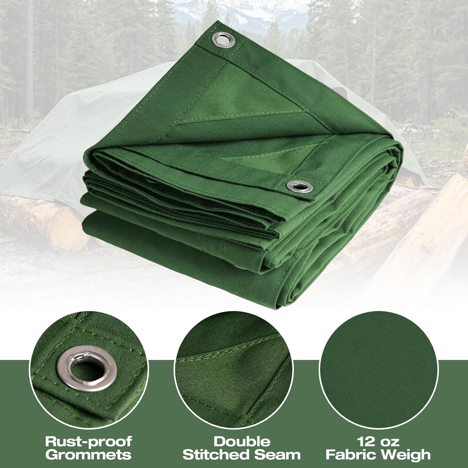 Canvas Tarp 10x12ft 21mil with Rustproof Grommets, Heavy Duty Waterproof Multipurpose Outdoor Tarpaulin Cover for Canopy Tent, Roof, Camping, Woodpile, Trailer