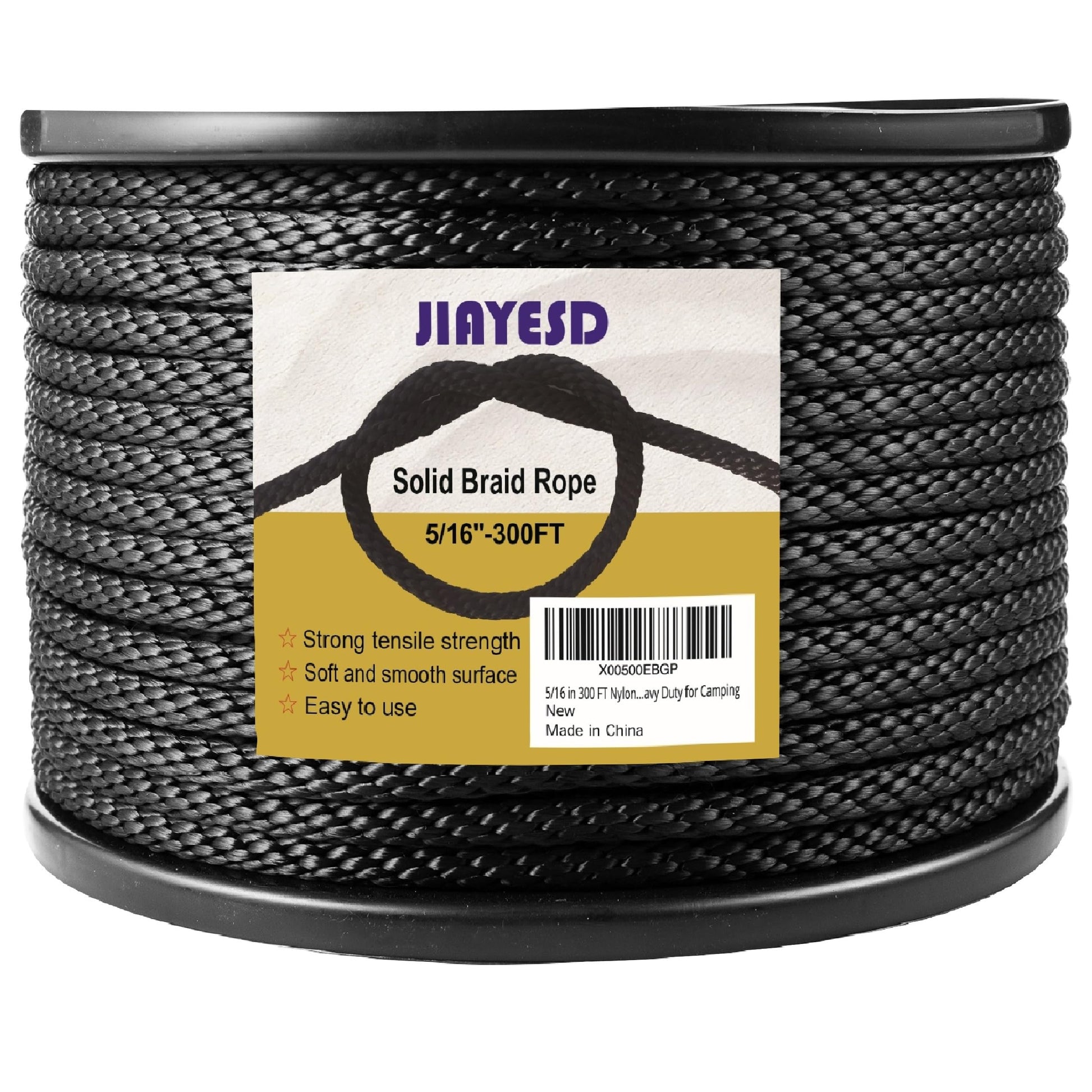 1/4 Inch 100 FT Polyester Black Solid Braid Rope High UV and Abrasion Resistance, Multi-Purpose for Outdoor for Camping