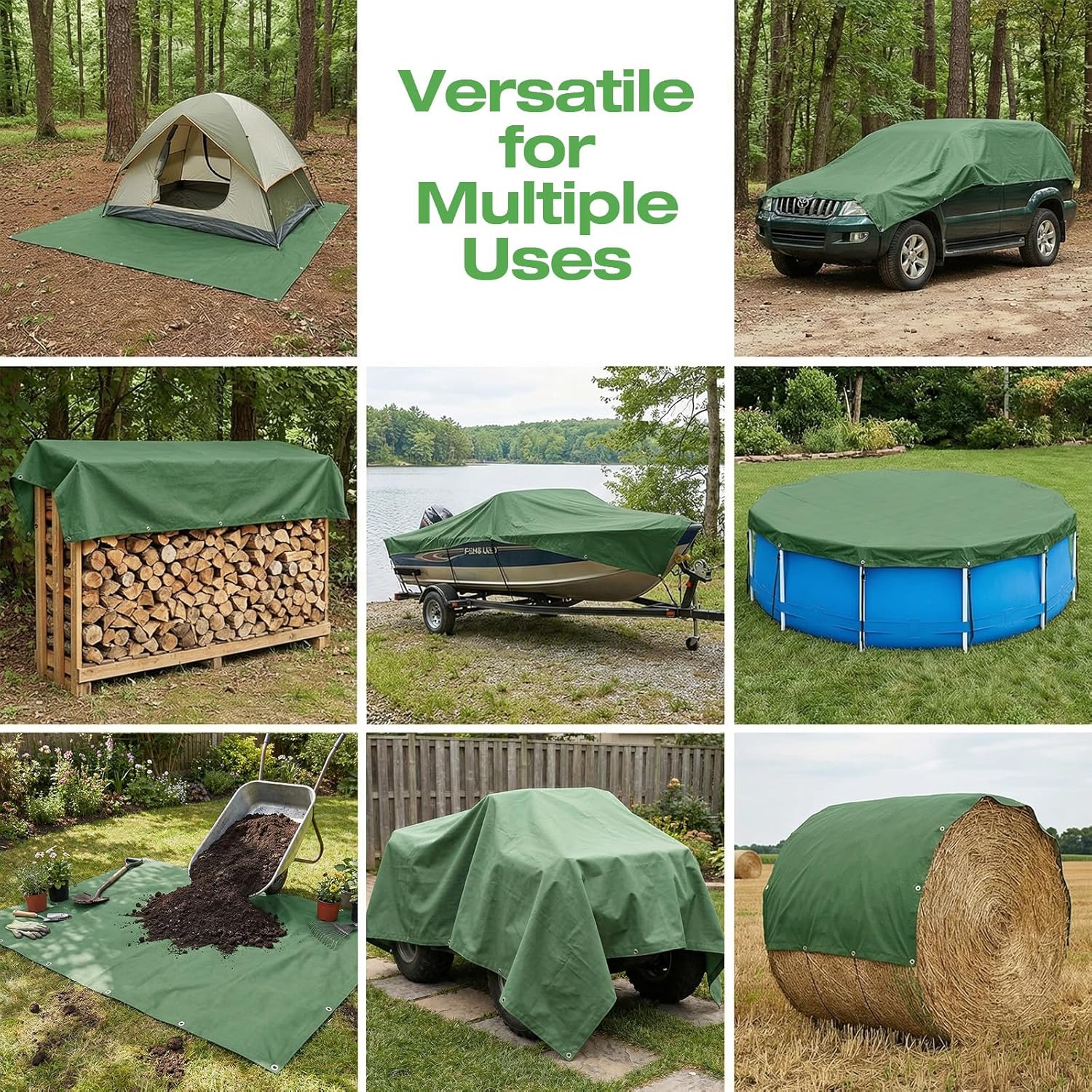 Canvas Tarp 10x12ft 21mil with Rustproof Grommets, Heavy Duty Waterproof Multipurpose Outdoor Tarpaulin Cover for Canopy Tent, Roof, Camping, Woodpile, Trailer